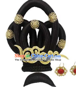 Chinese Ancient Palace Dance Hair Chignon and Hair Accessories Traditional Tang Dynasty Princess Wigs