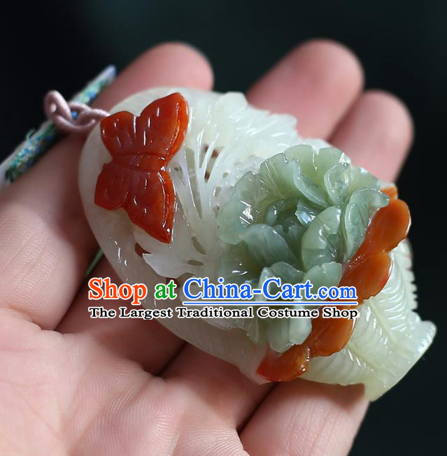 Chinese Classical Jade Carving Necklet Pendant Handmade Accessories National Sennit Necklace