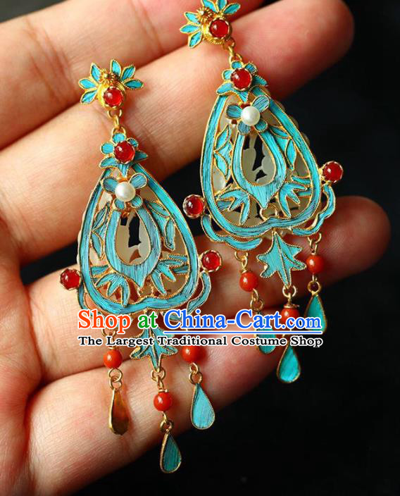 Handmade China National Gems Earrings Traditional Cheongsam Accessories Red Beads Eardrop Jewelry