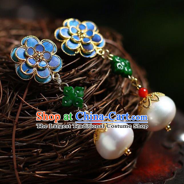 Handmade China Pearl Eardrop Jewelry National Jadeite Earrings Traditional Cheongsam Accessories