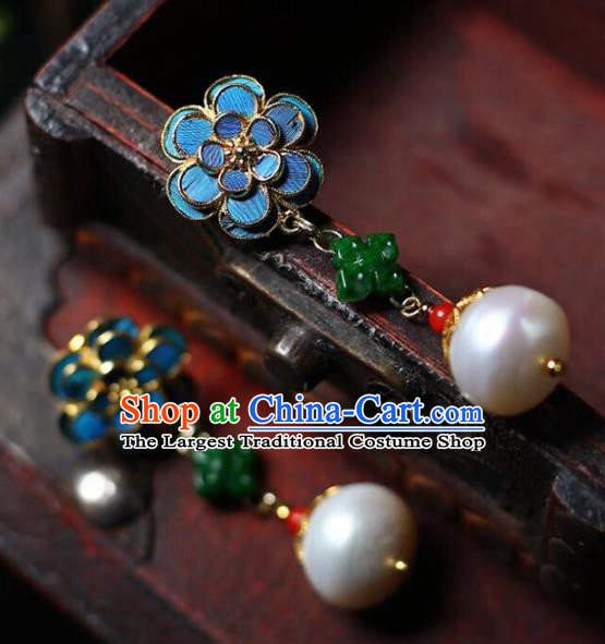 Handmade China Pearl Eardrop Jewelry National Jadeite Earrings Traditional Cheongsam Accessories