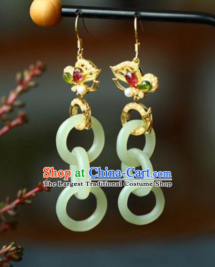 Handmade China Cheongsam Jade Rings Eardrop Traditional Jewelry Accessories National Golden Butterfly Earrings