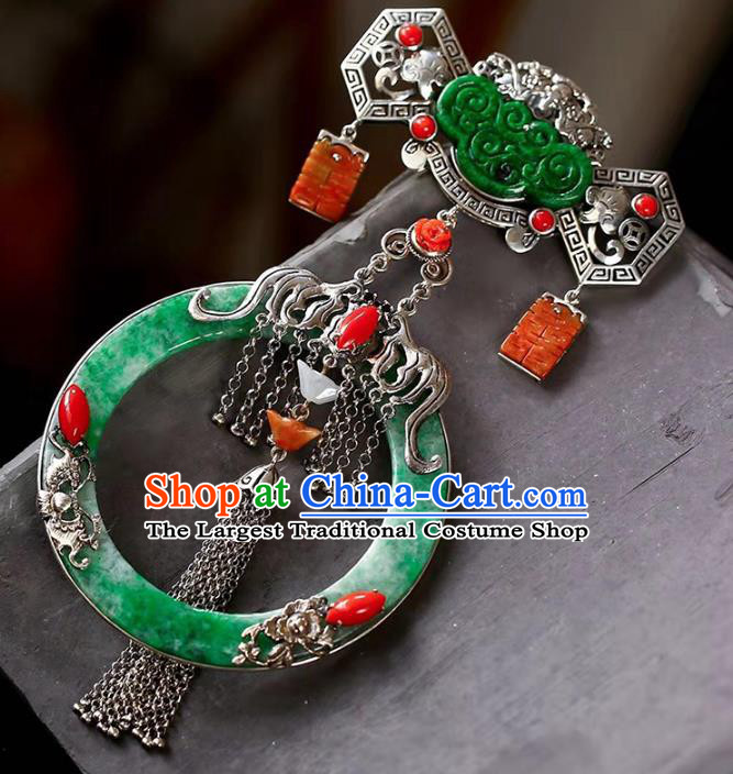 Chinese National Classical Wedding Silver Accessories Handmade Jadeite Necklet Pendant