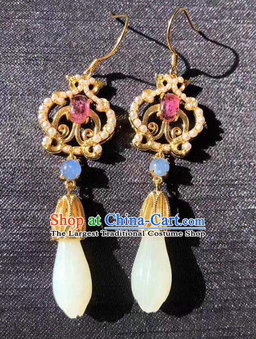 Handmade China Cheongsam Kyanite Eardrop Traditional Jade Jewelry Accessories National Mangnolia Earrings