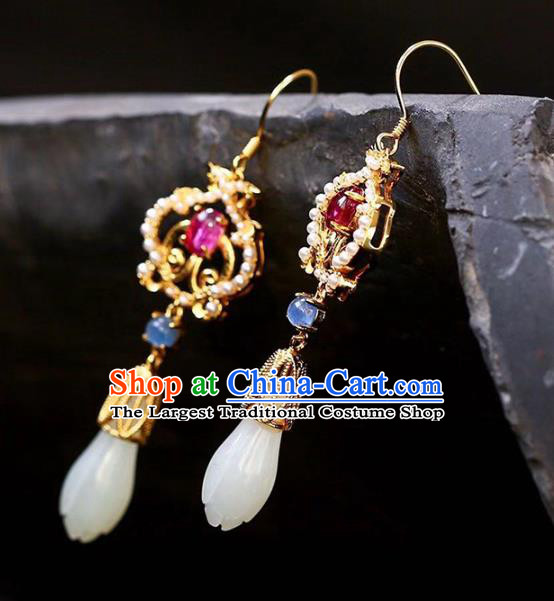 Handmade China Cheongsam Kyanite Eardrop Traditional Jade Jewelry Accessories National Mangnolia Earrings