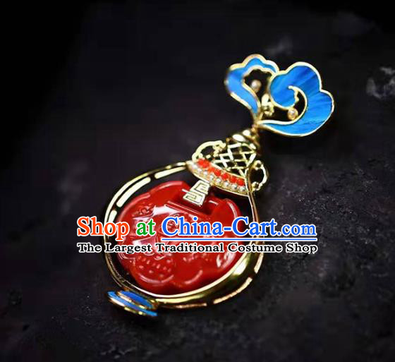 Chinese Handmade Agate Lock Necklet Pendant National Classical Silver Necklace Accessories
