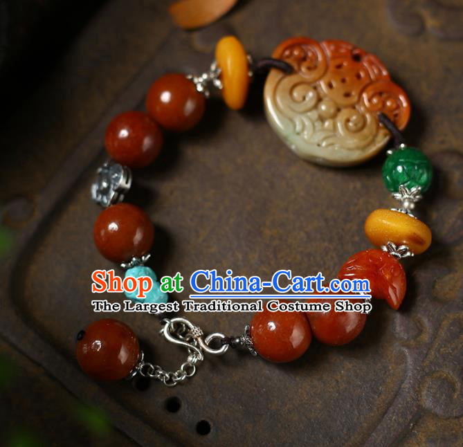 China Handmade Red Jade Bracelet Traditional Beeswax Jewelry Accessories National Jadeite Bangle