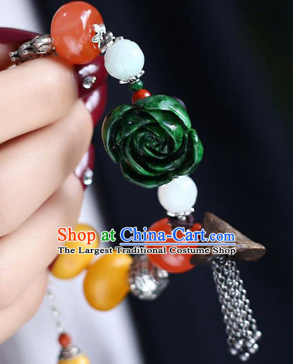 China Handmade Silver Bracelet Traditional Beeswax Jewelry Accessories National Jadeite Carving Rose Bangle