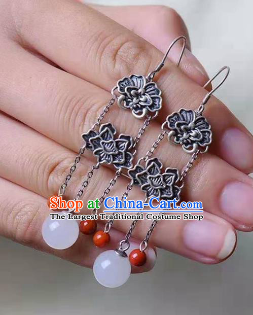 Handmade China Silver Eardrop Jewelry Traditional Cheongsam Accessories National Hetian Jade Earrings
