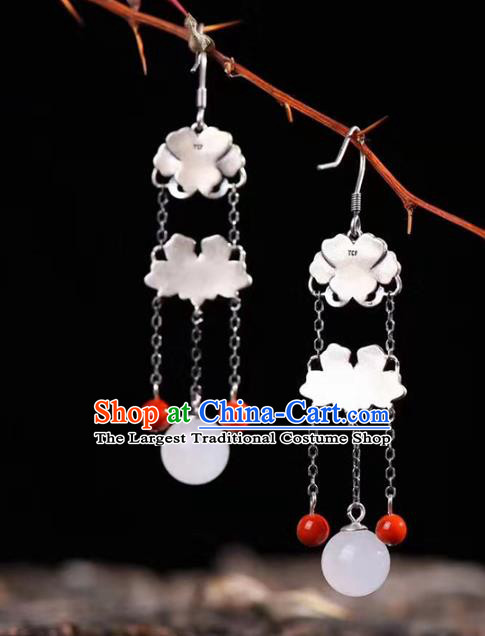 Handmade China Silver Eardrop Jewelry Traditional Cheongsam Accessories National Hetian Jade Earrings