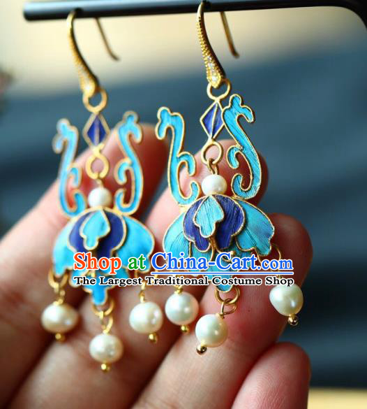 Handmade China Blueing Eardrop Jewelry Traditional Cheongsam Accessories National Pearls Tassel Earrings