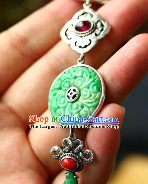 Chinese Handmade Silver Brooch Accessories Traditional National Jade Pendant