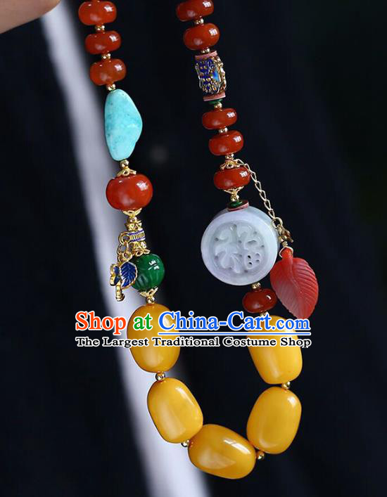 Chinese Handmade Agate Beads Necklet National Classical Necklace Beeswax Accessories