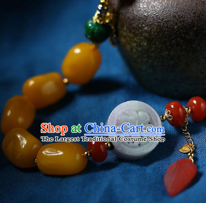 Chinese Handmade Agate Beads Necklet National Classical Necklace Beeswax Accessories
