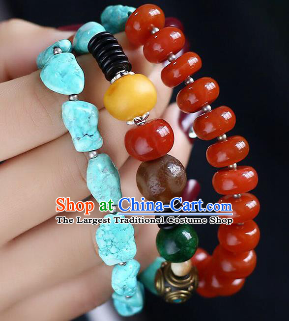 Chinese Handmade Kallaite Necklet National Classical Agate Beads Necklace Accessories