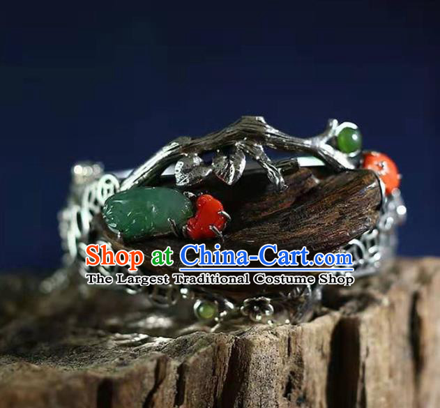 China Traditional Eaglewood Jewelry Accessories Handmade Bracelet National Silver Bangle