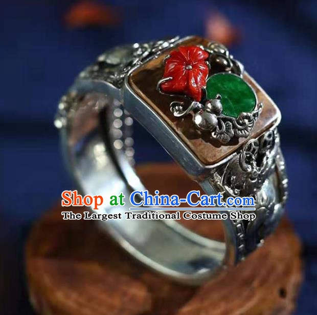 China National Silver Bangle Traditional Eaglewood Jewelry Accessories Handmade Jadeite Bracelet