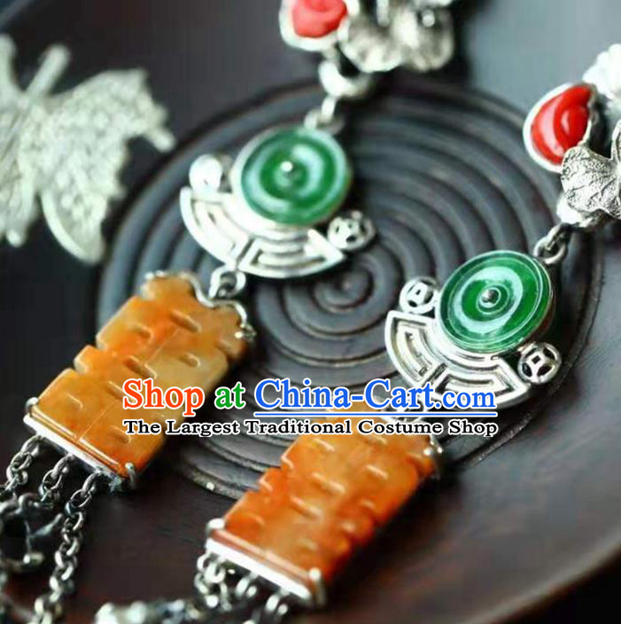 Handmade China Silver Lotus Tassel Eardrop Jewelry Traditional Cheongsam Jade Accessories National Wedding Earrings