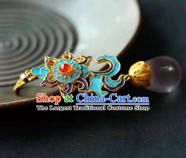 Handmade China Cloisonne Lotus Eardrop Jewelry Traditional Cheongsam Accessories National Rose Quartz Earrings