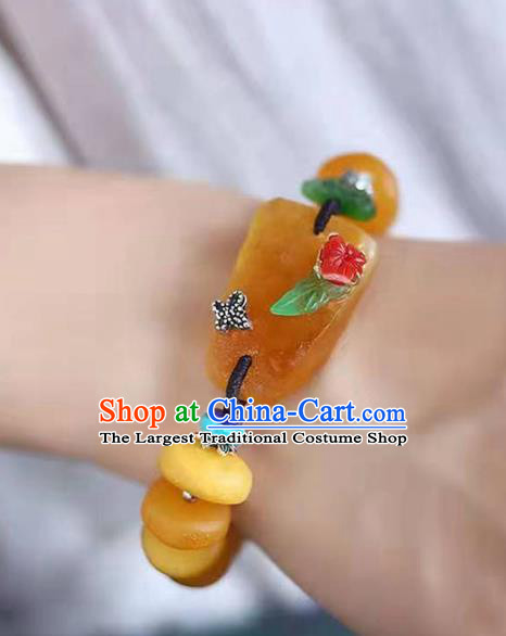China Handmade Beeswax Bracelet National Jadeite Bangle Traditional Jewelry Accessories