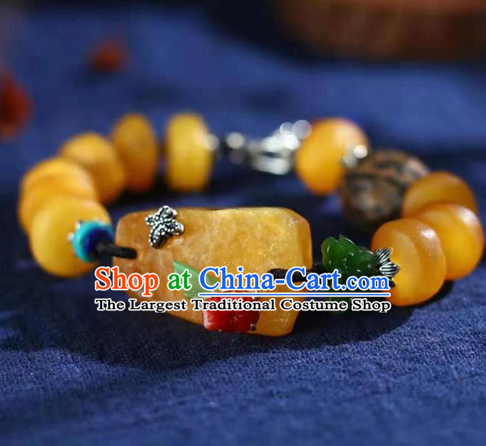 China Handmade Beeswax Bracelet National Jadeite Bangle Traditional Jewelry Accessories