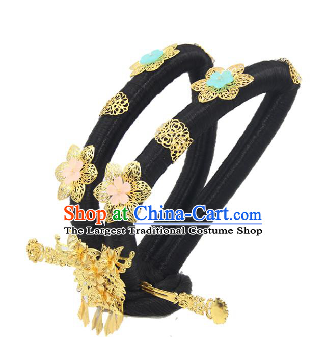 Chinese Traditional Tang Dynasty Court Lady Wigs Classical Dance Du Fu Hair Chignon and Hair Accessories