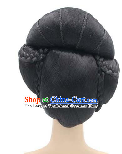 Chinese Traditional Tang Dynasty Imperial Consort Wigs Sheath Classical Dance Hair Chignon Headwear