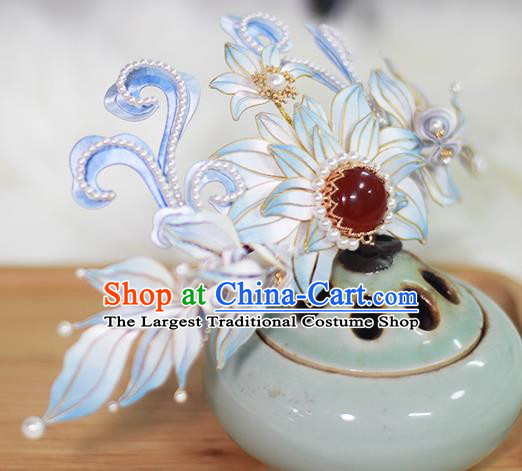 Chinese Traditional Hair Accessories Ming Dynasty Hanfu Pearls Hairpin Ancient Court Princess Silk Flowers Hair Crown