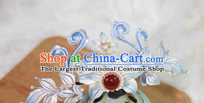 Chinese Traditional Hair Accessories Ming Dynasty Hanfu Pearls Hairpin Ancient Court Princess Silk Flowers Hair Crown