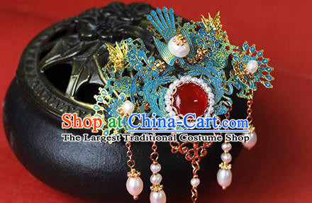 Chinese Traditional Wedding Hair Accessories Ming Dynasty Hanfu Phoenix Hairpin Ancient Princess Pearls Tassel Hair Stick