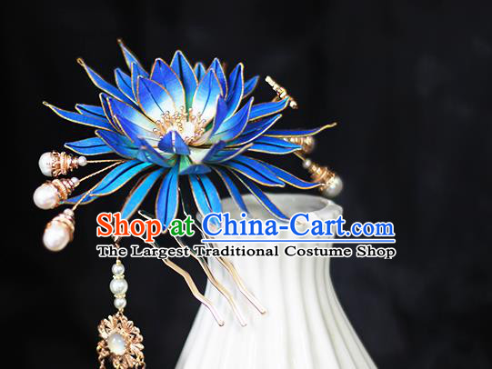 Chinese Traditional Hanfu Hair Accessories Blue Epiphyllum Hairpin Ancient Princess Hair Comb