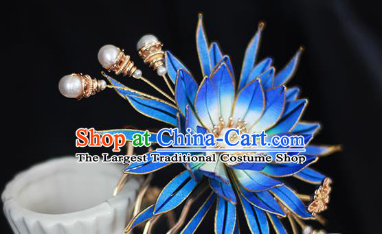 Chinese Traditional Hanfu Hair Accessories Blue Epiphyllum Hairpin Ancient Princess Hair Comb