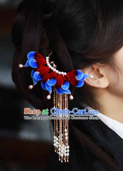 Chinese Traditional Velvet Hairpin Hanfu Hair Accessories Ancient Princess Tassel Hair Stick