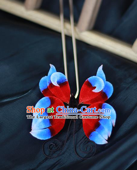 Chinese Traditional Velvet Butterfly Hairpin Hanfu Hair Accessories Ancient Princess Hair Stick