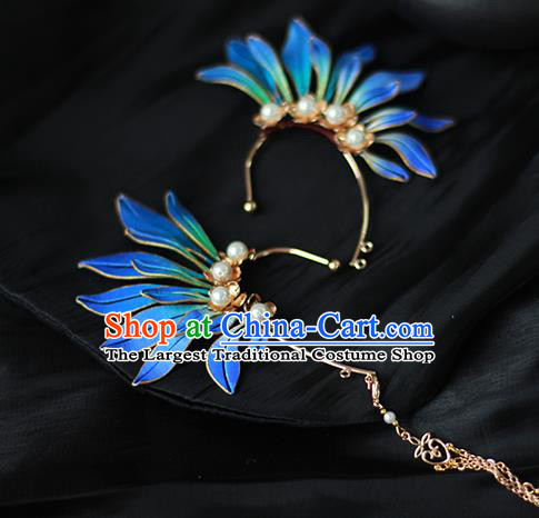 Handmade China Blue Silk Eardrop Jewelry Traditional Accessories National Pearls Earrings