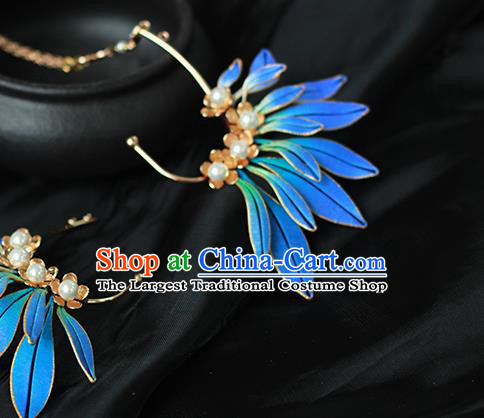 Handmade China Blue Silk Eardrop Jewelry Traditional Accessories National Pearls Earrings