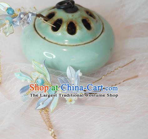 Chinese Traditional Silk Leaf Hairpin Ancient Princess Tassel Hair Stick Hanfu Hair Accessories