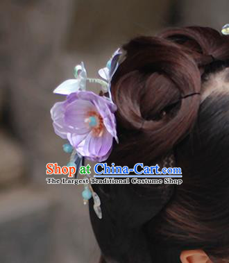 Chinese Traditional Hanfu Hair Accessories Ancient Princess Hair Stick Purple Silk Camellia Hairpin