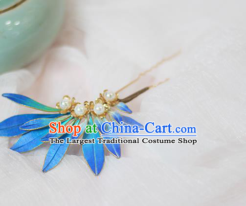Chinese Traditional Ming Dynasty Hair Stick Ancient Princess Blue Silk Hairpin