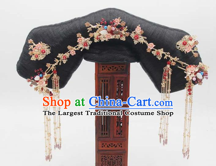 Chinese Qing Dynasty Imperial Consort Hair Chignon and Hairpins Ancient Court Woman Wigs Great Wing Headwear