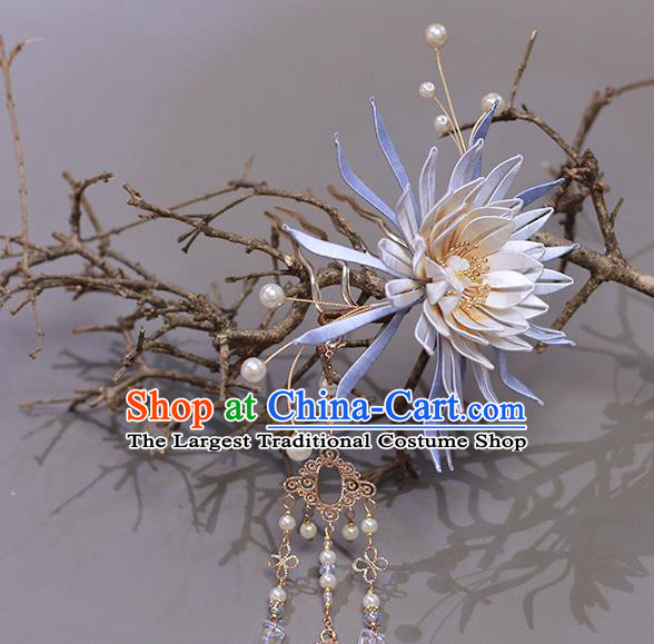 Chinese Ancient Princess Hairpin Hair Accessories Traditional Ming Dynasty Silk Epiphyllum Tassel Hair Stick