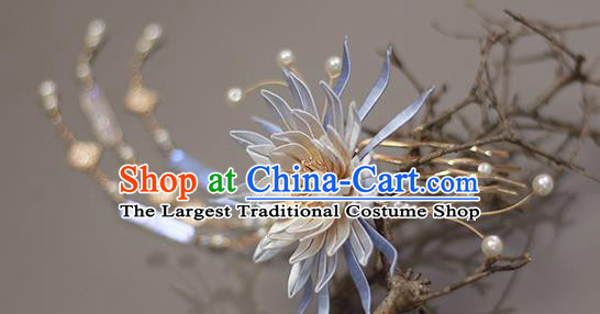 Chinese Ancient Princess Hairpin Hair Accessories Traditional Ming Dynasty Silk Epiphyllum Tassel Hair Stick