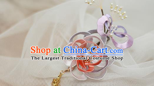 Chinese Ancient Princess Silk Butterfly Flower Hairpin Hair Accessories Traditional Hanfu Tassel Hair Stick