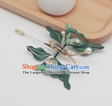 Chinese Handmade Hair Accessories Classical Hairpin Traditional Green Silk Butterfly Hair Stick