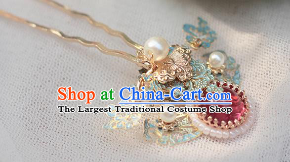Chinese Handmade Ming Dynasty Hair Accessories Classical Ruby Hairpin Traditional Ancient Empress Hair Stick