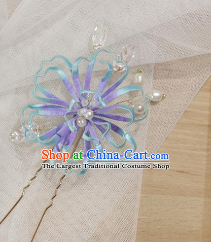 Chinese Traditional Blue Silk Pear Blossom Hairpin Handmade Hair Accessories Classical Hair Stick