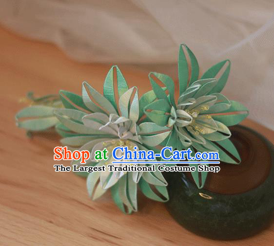 Chinese Traditional Hanfu Hairpin Handmade Hair Accessories Classical Green Silk Epiphyllum Hair Stick
