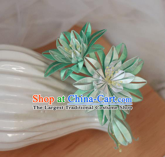 Chinese Traditional Hanfu Hairpin Handmade Hair Accessories Classical Green Silk Epiphyllum Hair Stick