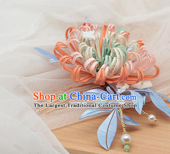 Chinese Traditional Hanfu Shell Hair Stick Hair Accessories Handmade Classical Silk Chrysanthemum Hairpin