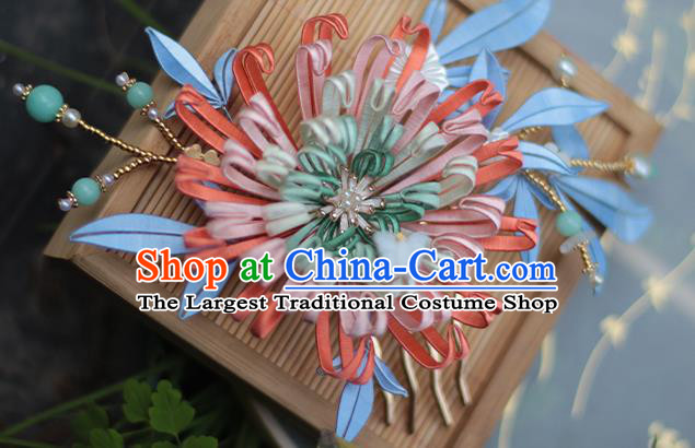 Chinese Traditional Hanfu Shell Hair Stick Hair Accessories Handmade Classical Silk Chrysanthemum Hairpin